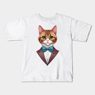 Fancy Cat with Bowtie no.16 Kids T-Shirt